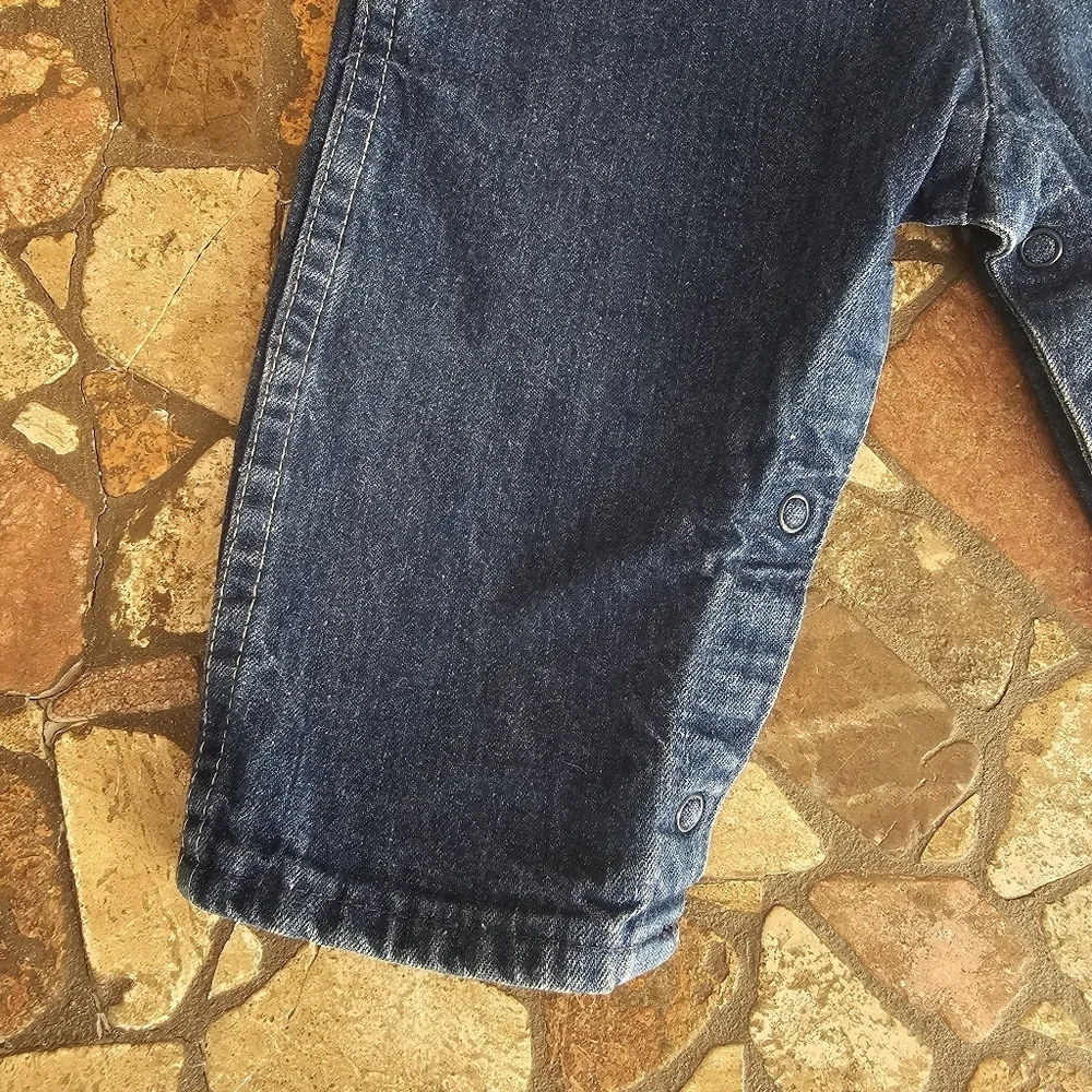 Vintage OshKosh B'gosh Denim Overalls, Made in USA, Blue, Paper Tag, 12 Months